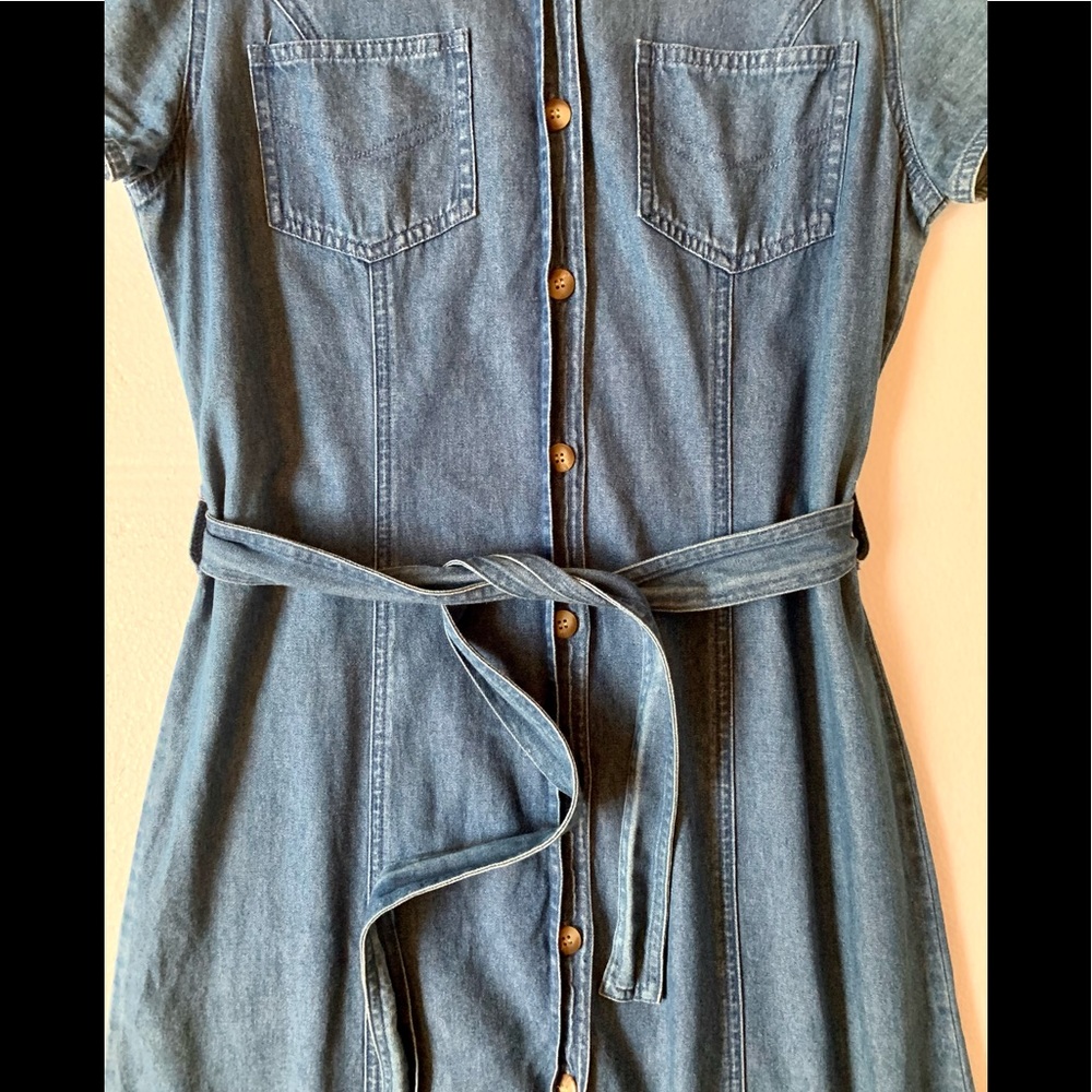 BUSHWACKER Denim Button Down Dress Self Belt Short Sleeves Lightweight - Picture 3 of 6